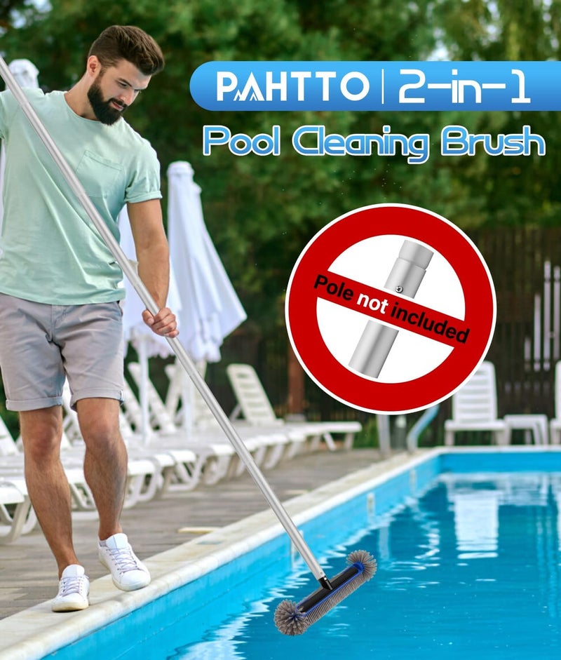 PAHTTO 16.7'' Swimming Pool Brush Head with Round Ends, EZ Clip Aluminum Handle, Heavy Duty Pool Brushes for Clean Swimming Pools Faster, Extra Corner Brush Head for Clean Pool Steps & Corners - Image 3